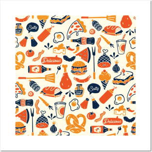 Cool, Colorful & Fun Retro Diner Food Pattern Design Posters and Art